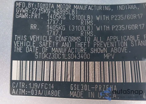 2020 Toyota Sienna Le from USA, damaged, VIN 5TDKZ3DC1LS043400